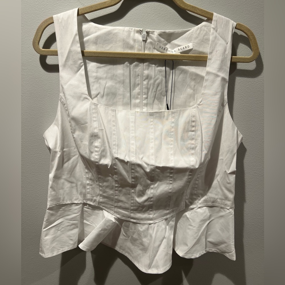 NWT Veronica beard crisp white Nikolette top sz 12 - Picture 2 of 9
